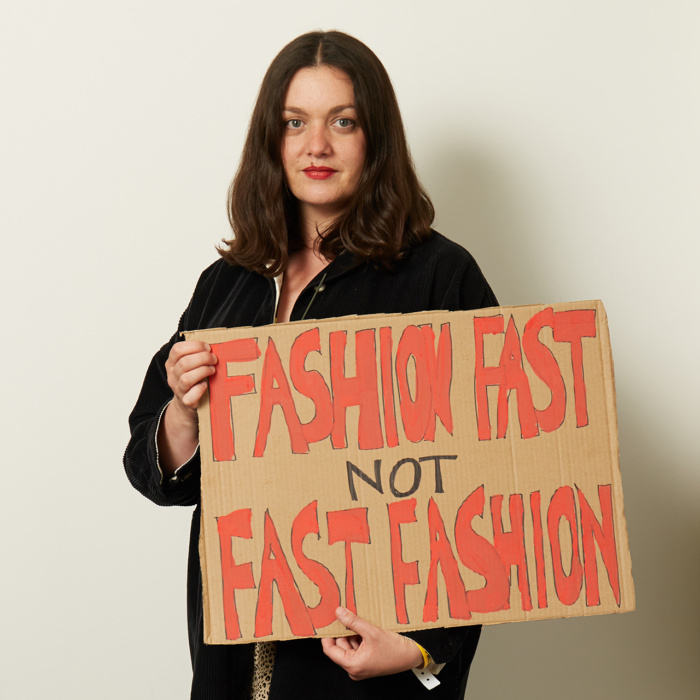 Sarah Cresswell  Portrait of boycotter who has signerd up to the Extinction Rebellion Boycott Fashion movement.  They will have agreed to stop buying new clothing for a year. Also called XR52 . Photograph by Sarah Cresswell June 2019 .